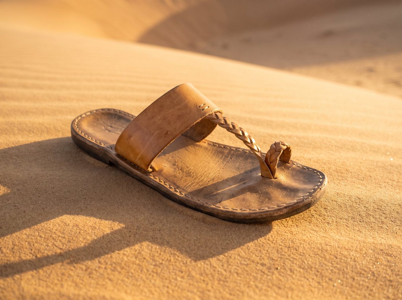 Studio-grade product shot of a leather sandal